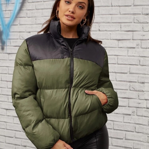 Color block quilted puffer jacket maroon black - Picture 4 of 9